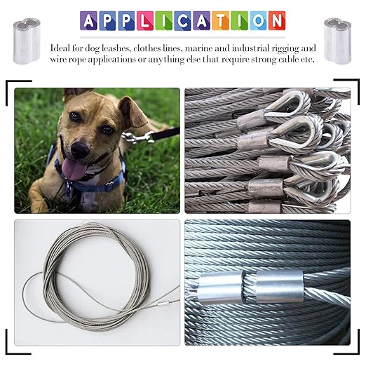 Glarks 200Pcs 5/64''(2mm) Aluminum Crimping Loop Sleeve Wire Rope Sleeves Double Barrel Ferrule for Wire Rope and Cable Line End (5/64''-200Pcs)