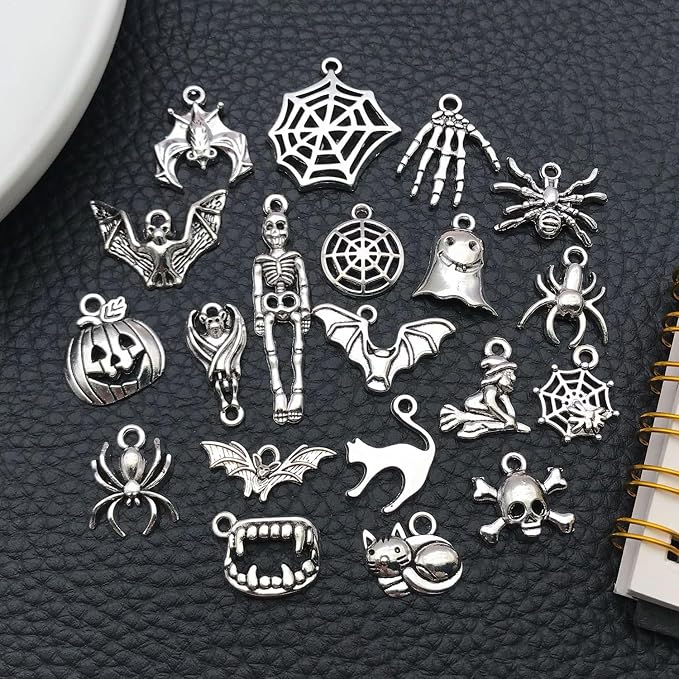 WOCRAFT 60pcs Antique Silver Halloween Bracelet Charms - Image 5