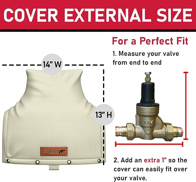 Redford Supply Co. Cold Snap (0°F) Backflow Preventer Insulation Cover, 14"W x 13"H, Pipe Insulation, Water Sprinkler Covers for Outside, Sprinkler Backflow Cover for Winter, Well Pump Bag (Beige)