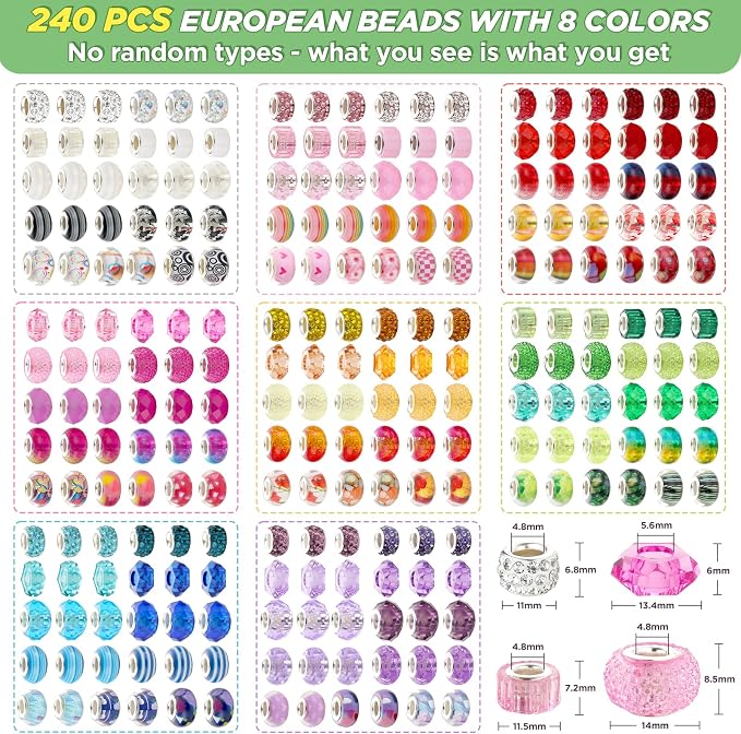 240 Pcs Large Hole Beads, Funtopia 40 Grids Rainbow European Beads - Image 2