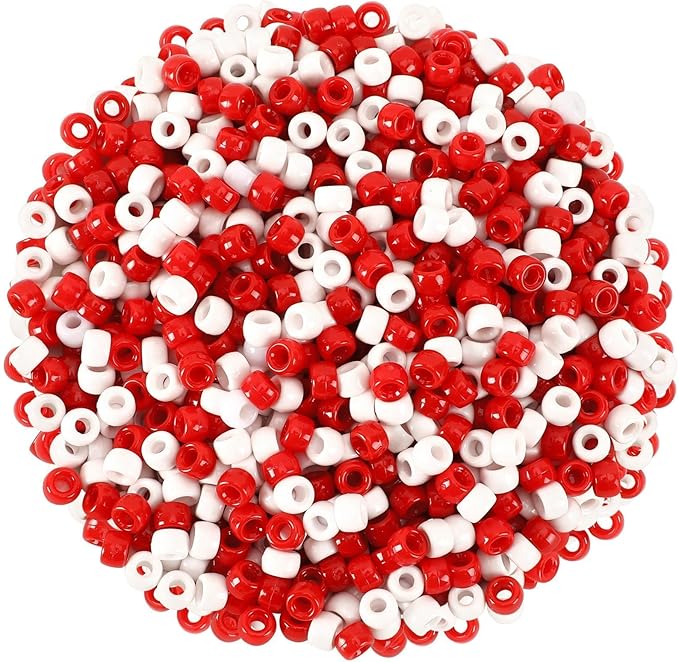 UPINS 1200Pcs Red White Pony Beads, Valentine's Day Pony Beads Bulk by UPINS