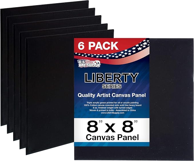 U.S. Art Supply 8 X 8 Inch Black Art Canvas Board Panels 6 Pack by USArtSupply