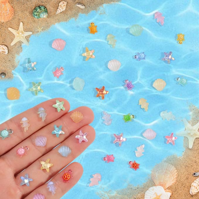 400pcs Luminous Mini Ocean Resin Animals Starfish Jellyfish Seashell Mini by Unknown