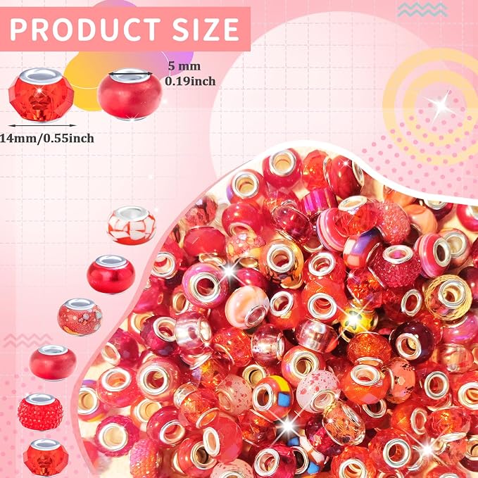 Large Hole Beads Spacer Beads Red Assorted European Craft Big Beads Large Hole - Image 2