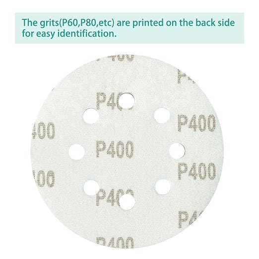 100PCS 400 Grit Premium Green Sanding Discs, 5-Inch 8-Hole Sandpaper for Random Orbital Sander