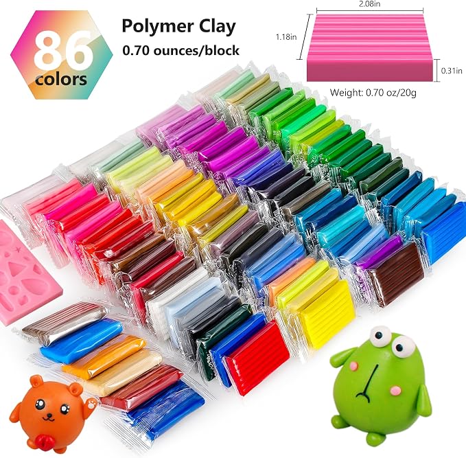 CiaraQ 86-Color Polymer Clay Oven Bake Modeling Kit | 14 tools, 3‑layer box - Image 2