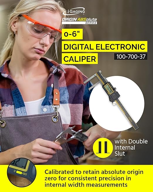 iGAGING Absolute Origin 0-6" Internal Slot Digital Caliper, IP54 Stainless Steel, SPC/USB Output Port, Case, Manual, Battery