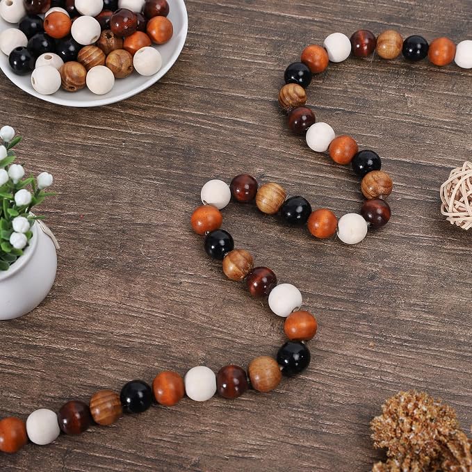 Whaline 240Pcs Farmhouse Rustic Fall Wood Beads Natural Round Wooden Beads - Image 5