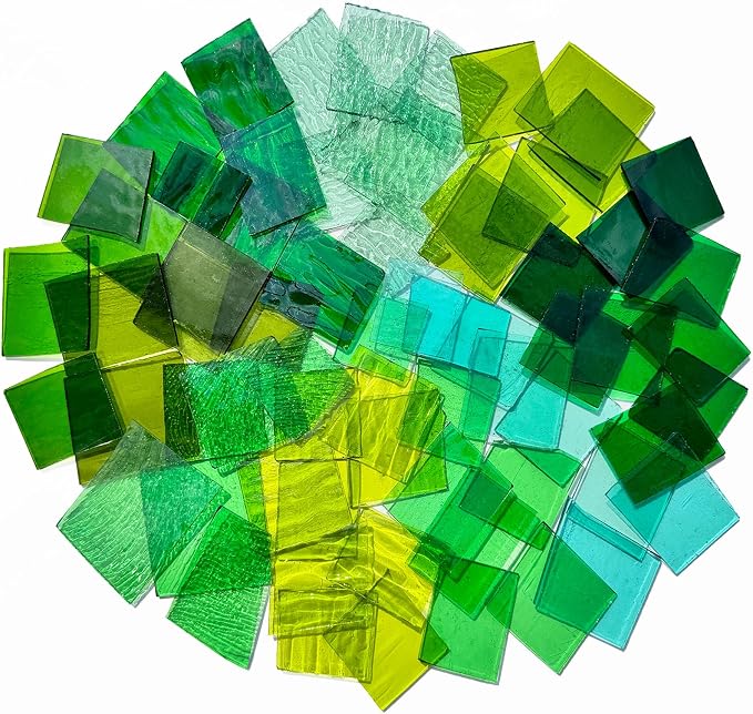 ILLUCKAI 2.2lb Irregular Stained Glass Scraps Sheets Green Mixed Collection - Image 2