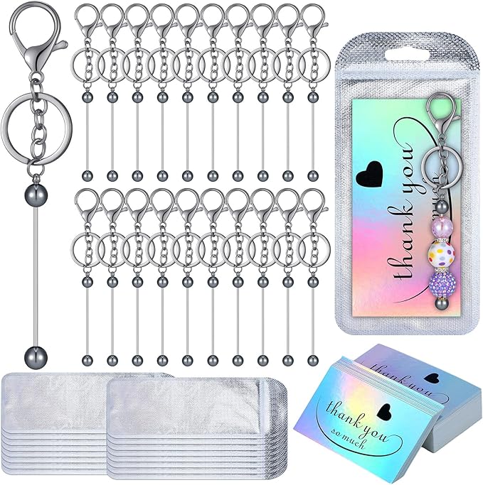 Sasylvia 60 Pcs Beadable Keychain Bars Bulk Making Kit 20 Beaded Keychain 20 by Sasylvia