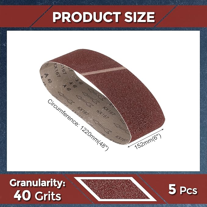 5 Pcs Sanding Belts 6 x 48 Inch 40 Grit Aluminum Oxide Abrasive Sandpaper for Belt Sander Metal Grinding Wood Working Weld Rust Removal