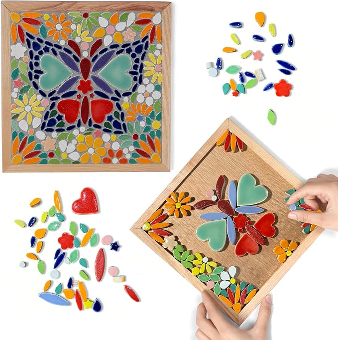 E2CTiles Butterfly & Flowers Mosaic Art Kit, DIY Ceramic Tile Craft Set | by E2CTiles-EasyMosaicKit