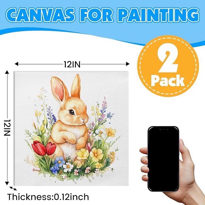 ESRICH Canvas for Painting, 2 Pack Square Canvas Boards for Painting 12x12 100% - Image 2