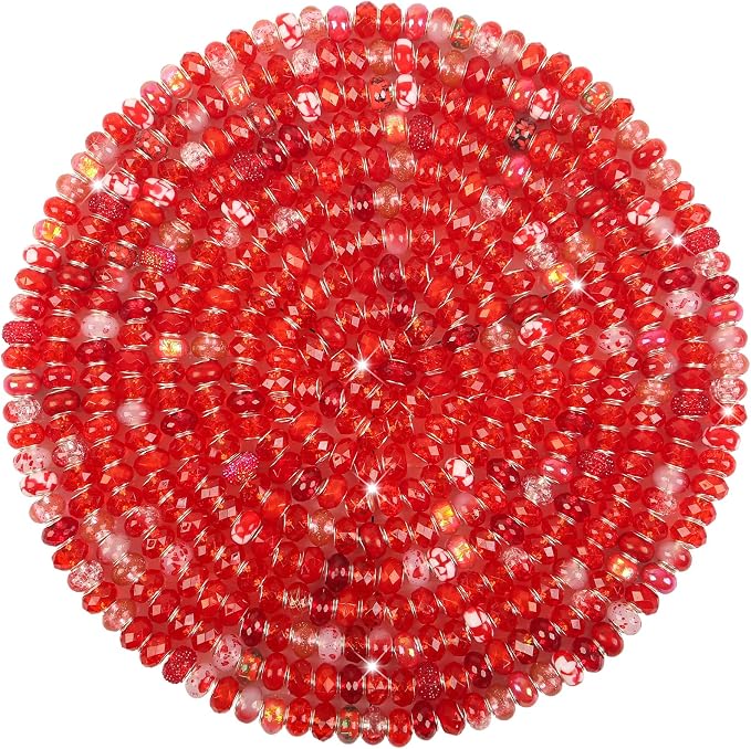 150Pcs Large Hole Beads Spacer Beads Red Assorted European Craft Big Beads by BRACELETMAKINGKIT
