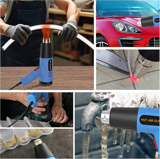 Heat Gun for Vinyl Wrap,Shrink Tubing,Paint,Epoxy Resin,Candle Making,Adjustable Temperature,Overload Protection Hot Air Gun Kit Nozzles(Rear Temp Display + Precision Button Temp Control)