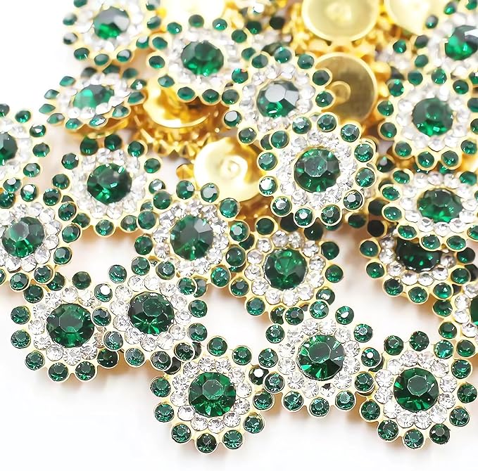14mm 150pcs Crystals Dark Green Glass Gems Sew on Rhinestones, Metal Base Claw by Unknown