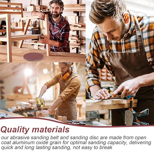 Blulu 44 Pieces Sanding Belts and Sanding Discs Set Includes 4 x 36 Inch Belts (80/120/150/240/400 Grits) and 6 Inch Self Adhesive No Hole Alumina Disc for Bench Combination Sander Woodworking