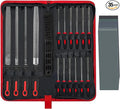 Greywolf 35 piece file set, metal files, premium T12 carbon steel flat, half-round, round, and triangular tips, plus 14 fine sanding tools and 16 sheets of sandpaper for metalworking and woodworking