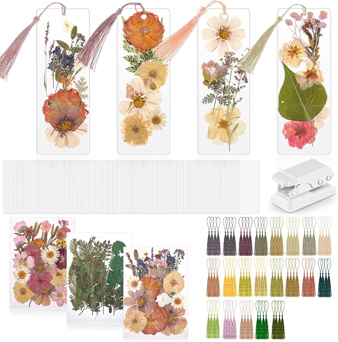 Fuyoooo 376 Pcs Pressed Flowers Bookmark Making Kit, DIY Bookmark Laminating by Liraitoya