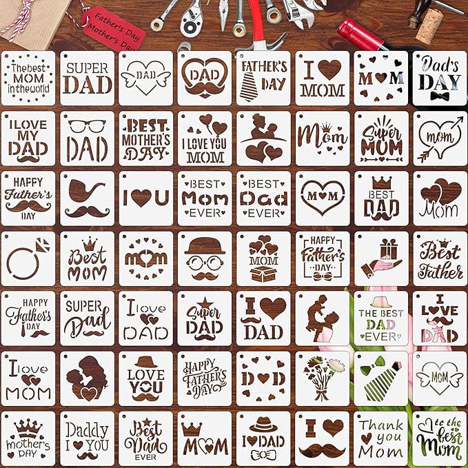 Augshy 56 PCS Happy Mothers Day Fathers Day Stencils, 3 Inch by Augshy