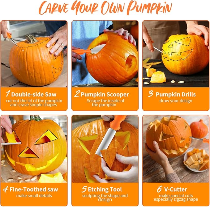 Bifrost Pumpkin Carving Kit, Halloween Pumpkin Carving Tools 22 Piece Premium Stainless Steel Tool Set with Stencils & Convenient Storage Bucket for Effortless Halloween Decorating