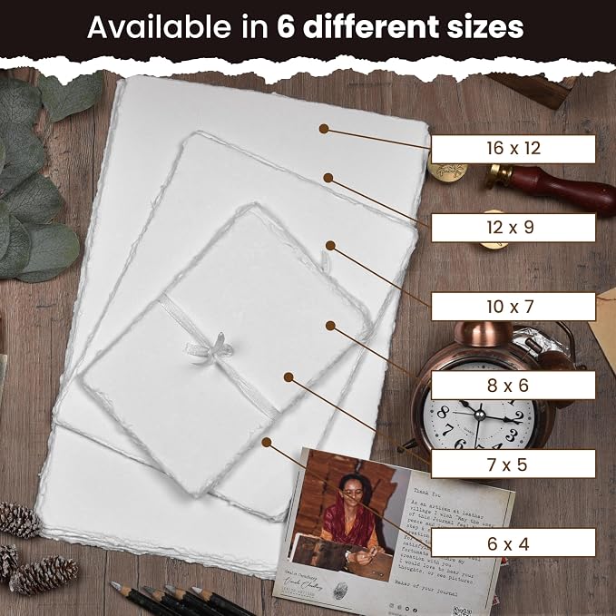 LEATHER VILLAGE Offwhite Deckled Edge Handmade Watercolor Paper 12x16 | 50 - Image 8