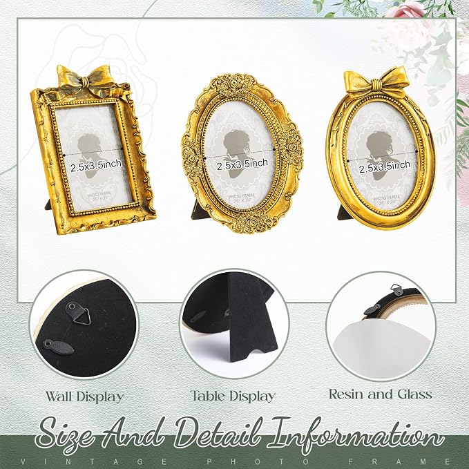 Vicenpal 3 Pcs Tiny Picture Ornate Frames 2.5 x 3.5 Inch Small Vintage Oval - Image 3