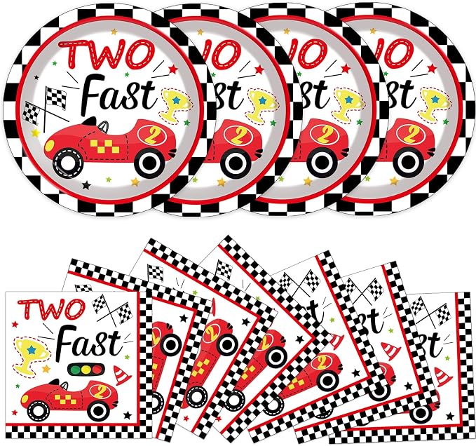 48Pcs Two Fast Plates and Napkins Two Years Old Birthday Party Decorations set by Qyeahkj