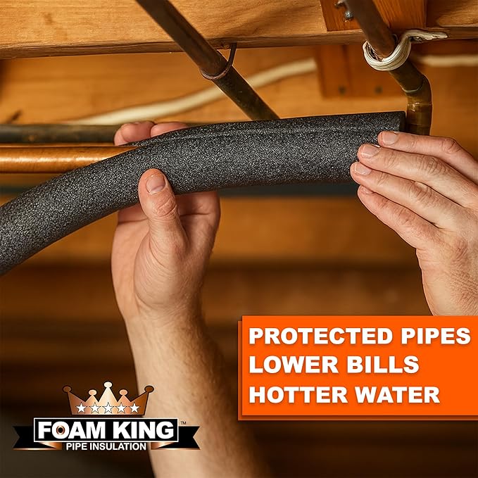 Foam King Pipe Insulation for 1/2 inch Copper Pipe 3 Foot Length, Pack of 4