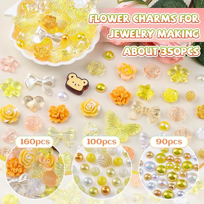 350 Pieces 3D Resin ABS Colorful Rose Flower Bows Butterfly Charms - Image 2