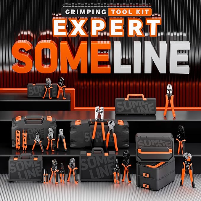 SOMELINE Wire Terminal Crimping Tool Kit,2.8/3.9/4.8/6.3mm Male Female Disconnect Terminals,AWG 24-14 Crimping Pliers for Molex 2.13/2.36mm, AMP - TE CONNECTIVITY Connectors,With Wire Stripper Set