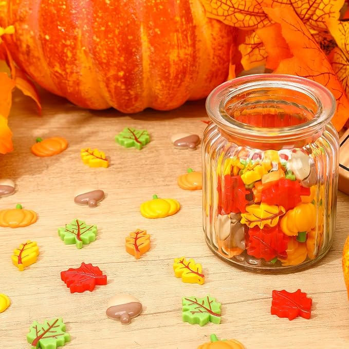 JUNEBRUSHS 80 Pcs Fall Mini Resin, Pumpkins Acorn Maple Oak Leaves Flatback - Image 3