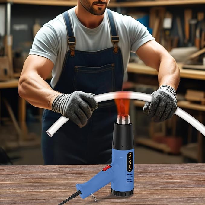 Heat Gun for Vinyl Wrap,Shrink Tubing,Paint,Epoxy Resin,Candle Making,Adjustable Temperature (Blue, Two-Gear Button Temperature Control)