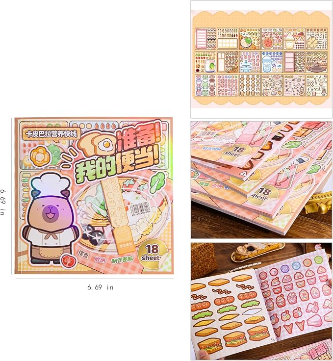 Girl's Japanese Kawaii Food Platter Scene Sticker Book, 18 Sheets DIY Sukiyaki - Image 7