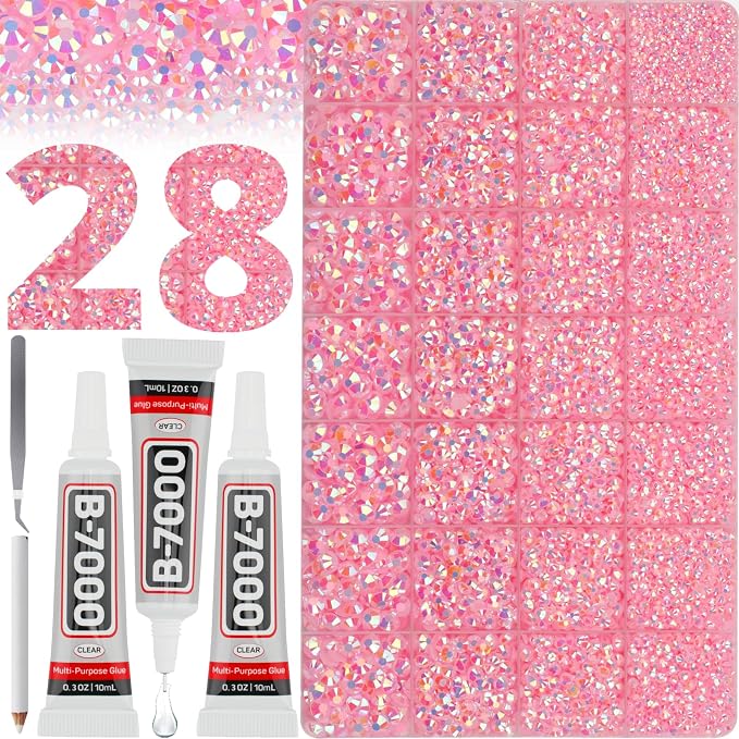 36000Pcs Pink Rhinestones for Bedazzling, Mixed Sizes 2-6MM Light Pink Flatback by Worthofbest