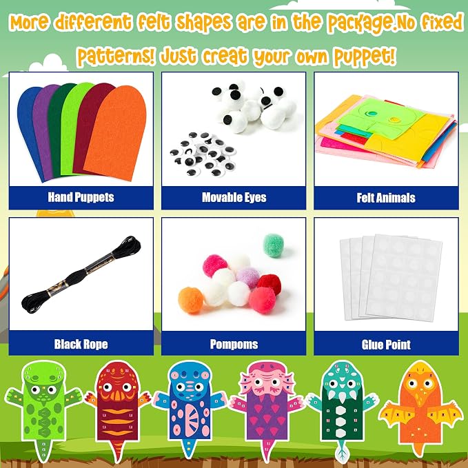 WATINC 6Pcs Hand Puppet Making Kit, Art Craft Felt Sock Puppet Toys, Creative - Image 3