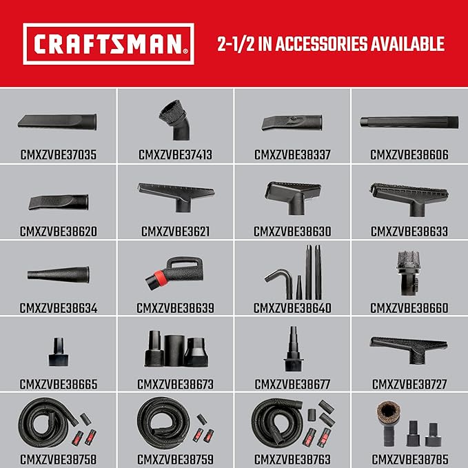 Craftsman CMXEVBE17155 10 Gallon 6.0 Peak HP Stainless Steel Wet Dry Vac, Portable Shop Vacuum Wet and Dry with Filter, Muffler/Diffuser, Hose and Attachments for Home and Garage Use