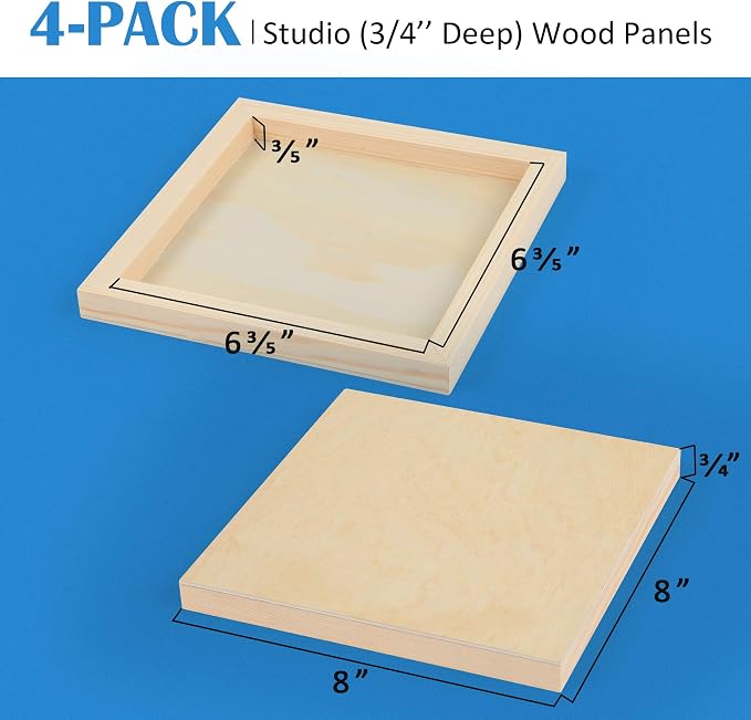 Falling in Art 4 Pack 8x8’’ Unfinished Birch Wood Panels Kit - Image 2