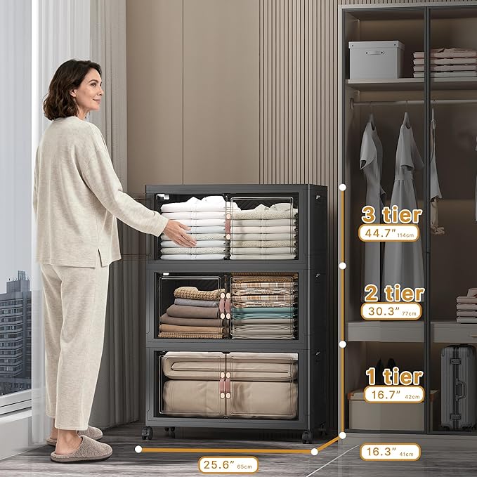UAMFURI Stackable Storage Bins, 336QT Collapsible Drawers - Image 2