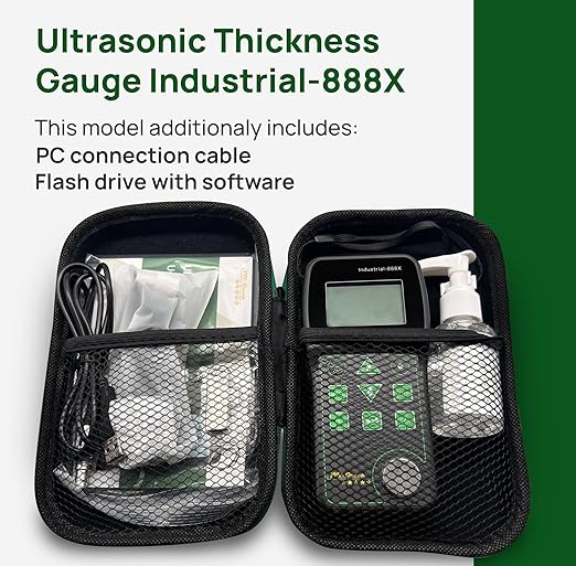 Ultrasonic Thickness Gauge Industrial-888X Echo-Echo Mode Measure Through Coating up to 19.685mils (500 microns) / Cast Iron Thickness Measurement/PC Connection (All Material)