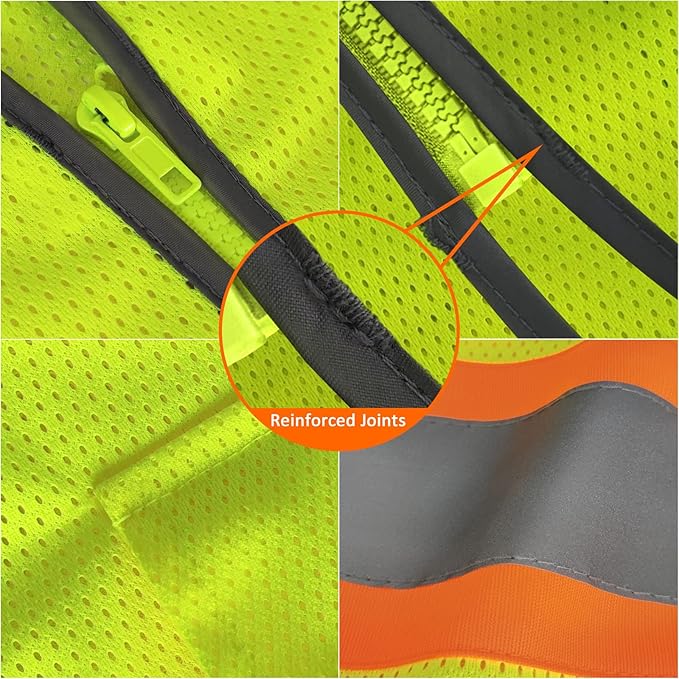 TCCFCCT Safety Vest for Men Women Mesh Reflective Vest with Pockets, High Visibility Surveyor Vest with Fluorescent Orange Extend Edge, Meets ANSI/ISEA Standards, Yellow, XL