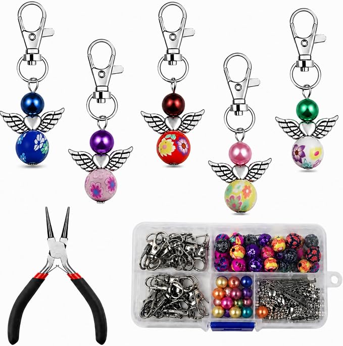 180Pcs DIY Angel Pendant Keychains Kit Includes Alloy Wing Spacer Imitated Bead by Unknown