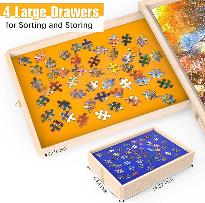 1000 Piece Puzzle Board with Drawers Rotatable 360-Degree Wheels and Cover 30" - Image 3