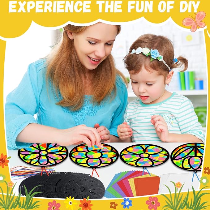 32 Sets Spring Floral Suncatchers Craft Kit DIY Window Stained Glass Effect - Image 7