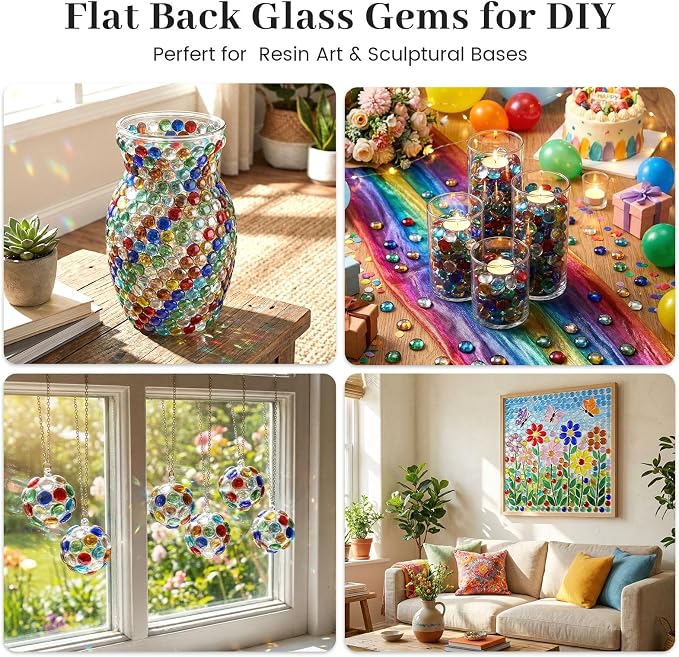 FUTUREPLUSX 1 LB Multicolored Flat Glass Marbles, Mixed Glass Beads Vase | - Image 6