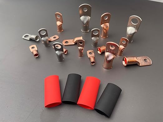 8Pcs 2 AWG 3/8" Stud and 8Pcs 2 AWG 5/16" Stud Heavy Duty Copper Wire Lugs with 16Pcs Heat Shrink Tubing 2 Gauge Ring Terminals 2 AWG Battery Cable Ends Bare Copper Eyelets