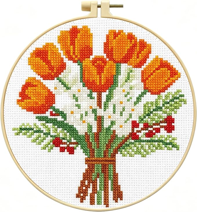 Zhenqing Orange Tulip Bouquet Cross Stitch Kit by ZhenqingHomeFlagship