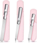 3 Pcs Stainless Steel Nail Files Kit with Leather Case, Double Sided Metal Nail Files with Anti-Slip Handle for Women and Men, Metal File Buffer Manicure Pedicure Tools for Fingernail Toenail(Pink)