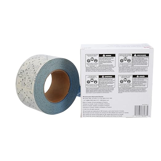 3M Hookit Blue Abrasive Sheet Roll, 36187, Multi-Hole, 2.75 in x 13 yd, 80+ Grade, Automotive Sanding Roll Sandpaper for Coating Removal, Body Repair, Auto Sanding