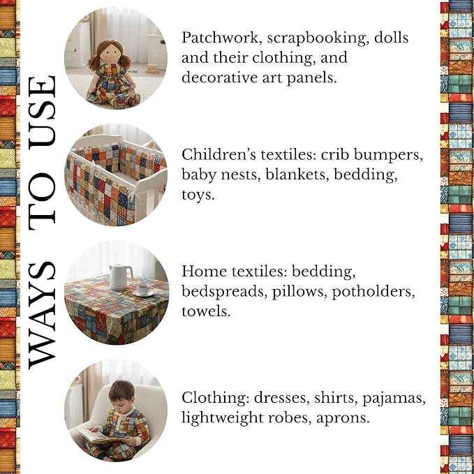 Patchwork Cotton Fabric Panel 61 x 36.6 Inches, Vintage Rustic Quilt Squares - Image 9